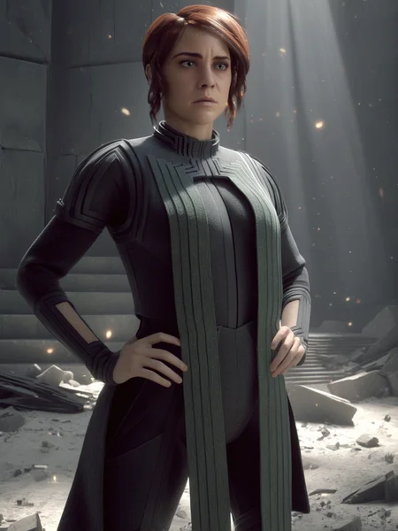 a woman,cinematic,faced to viewer,dramatic lighting,particles,debris,solo,solo focus,
<lora:Jasse_Faden_v6_biglust:0.95>woman,jasfdn face,jas hair,asynch clothes,flustered,looking at viewer,hands on hips