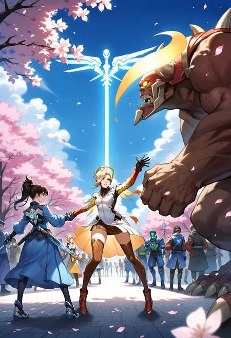 score_9, score_8_up, score_7_up, 1girl, mercy_\(overwatch\), overwatch, blonde_hair, blue_eyes, straight-on, glowing neon signs, dark streets, spring blossoms, cherry blossoms, cartoon, fbf.safetensors, <lora:test\fbf.safetensors:1.0>