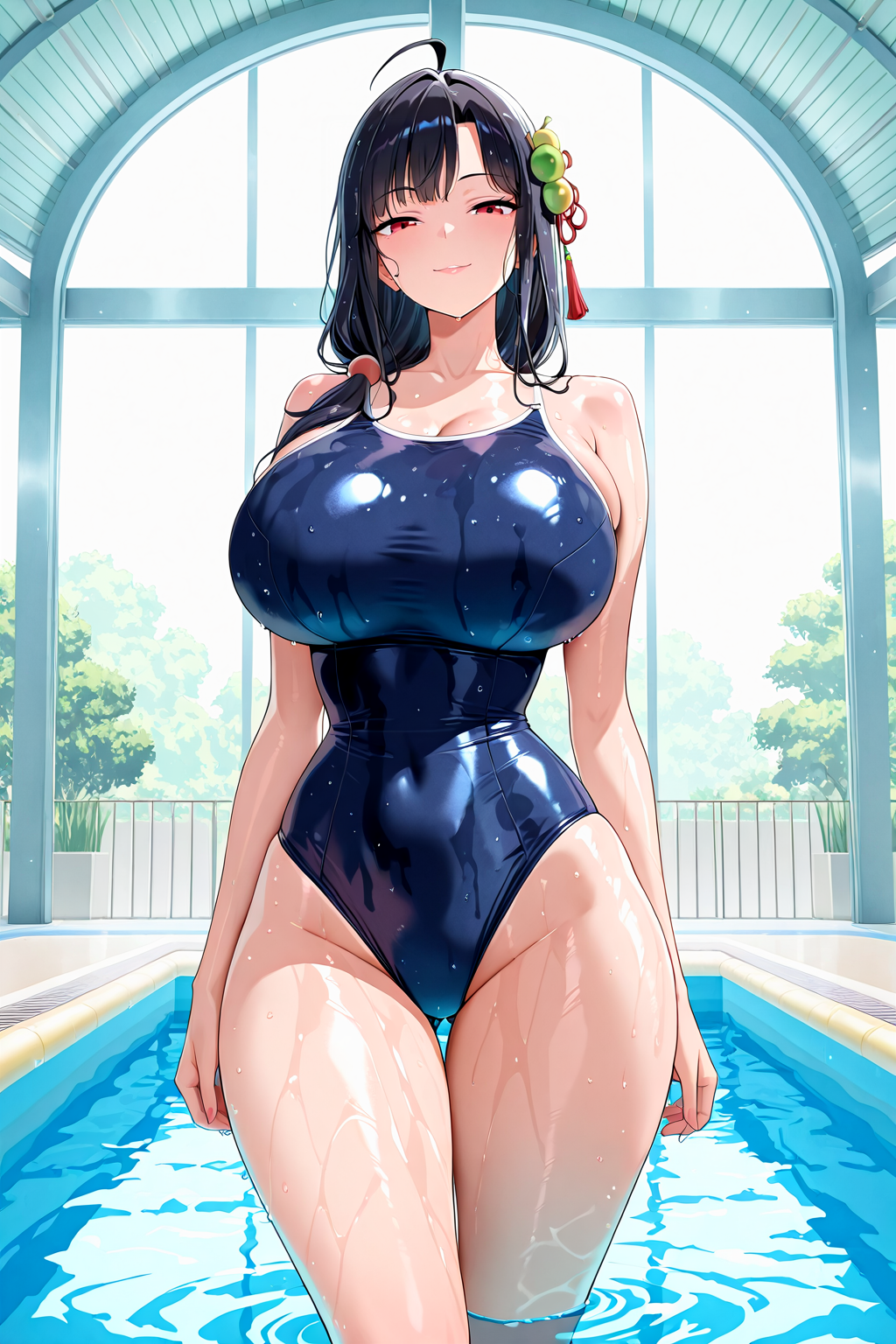 swimsuit,school swimsuit,wet swimsuit,wet,wet body,wet hair,swimming:1.3,swimming inside pool,
1girl,mature female,milf,pool,huge pool,floating,afloat,huge breasts,narrow waist,wide hips,curvy,heavy breasts,heavy hip,long legs,thighs in water,seductive smile,naughty face,looking at viewer,
Best quality,masterpiece,soft light,official art,masterpiece,high quality,highres,absurdres,epic scene,natural textures,<lora:Huang Xiaoyan IL V2:1>,huang xiaoyan,red eyes,long hair,black hair,parted bangs,hair ornament,ahoge,