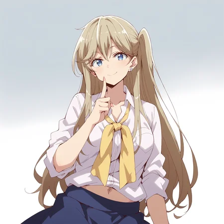 score_9, score_8_up, score_7_up, source_anime, BREAK, shimazaki_wakana, 1girl, looking at viewer, gradient background, light smile, navel, white shirt, skirt, <lora:shimazaki_wakana-ponyXL-v0.5:1>