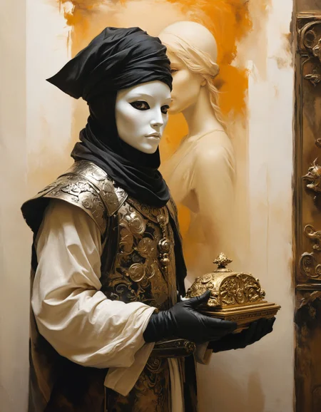a mysterious masked thief stealing a priceless artifact, exquisite, black-and-white, arabesque, by Brian Froud, Yves Klein, by Sabbas Apterus, Army Brown hue, highly dramatic lighting
<lora:xl_more_art-full_v1:0.5> <lora:MJ52:0.5>