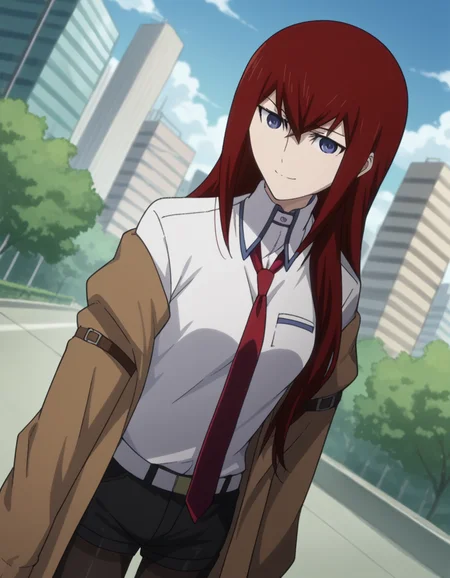 score_9, score_8_up, score_7_up, source_anime,
kurisumakise, <lora:kurisu-makise-s1-ponyxl-lora-nochekaiser:1>,
kurisu makise, hair between eyes, hair over shoulder, long hair, purple eyes, red hair, straight hair,
black pantyhose, black shorts, brown coat, coat, collared shirt, long sleeves, necktie, pantyhose, pantyhose under shorts, shirt, short shorts, shorts, sleeves past wrists, white shirt, wing collar,
outdoors, cityscape, smile,
looking at viewer, cowboy shot, solo, dutch angle,