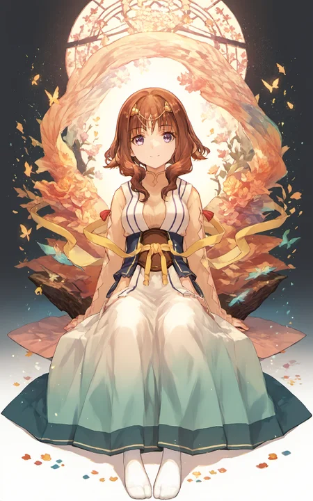 (score_9,score_8_up),score_7_up,score_6_up,score_5_up,source_anime,1girl,colorful,sitting,light particles,looking at viewer,<lora:fuzichoco_style_pony-000010:1>,fuzichoco_style,<lora:fumiruru_pony:0.6>,utawarerumono,utawarerumono: itsuwari no kamen,fumiruiru,kimono,smile,white socks,