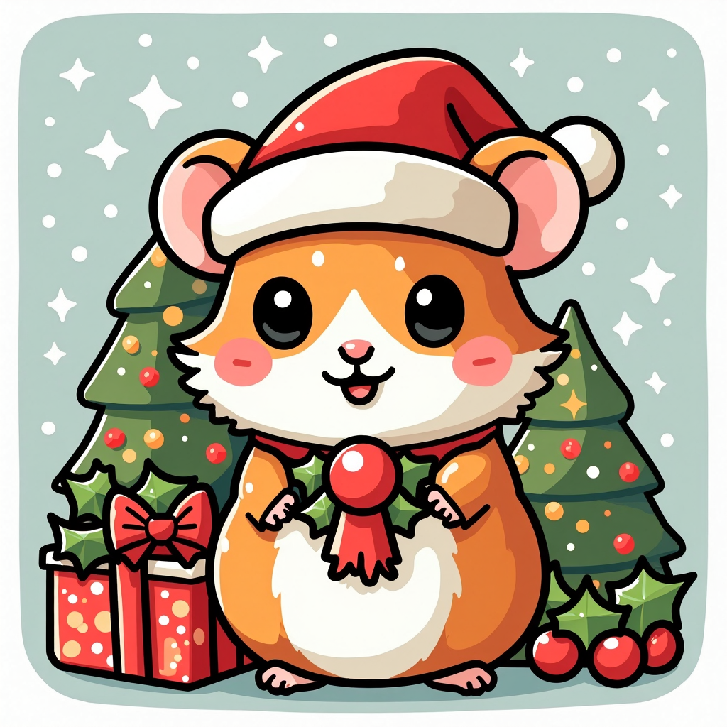 clipart sheet christmas-themed graphic of a hamster
<lora:ChristmasIconsFlux:0.9>