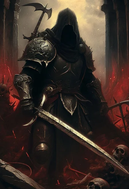 Thor fighting back legions of hell, pure black, detailed, but the Lord of the Rings of life are rising, FastNegativeV2, ral-dissolve,(James Ensor,Unica Zurn,Zdzislaw Beksinki:1.3), Skeletons,Weeping statues, Paranormal,Apparition, (Metallics:1.1), (Shape:1.1), (Monotyping:1.1), (Strobe light:1.3), Stone, Rhombus, ultra detailed, intricate, oil on canvas, dry brush, (surrealism:1.1), (disturbing:1.2) <lora:khorne:0.7> <lora:methurlant:0.5>
The king's guards fell like wheat before the scythe, their cries of alarm silenced by the swift and merciless blades of the assassin knights. In the heart of the fortress, they confronted the tyrant king himself, a figure wreathed in shadows and crowned with a crown of thorns.
A fierce battle ensued, the clash of steel and the crackle of dark magic filling the air with a palpable sense of impending doom. Sirah's daggers danced like silver serpents, finding their mark with unerring accuracy, 
creating a hyperpunk scene with desaturated translucent DARK Red and beige details, colorful (polaroid:0.7) with vibrant colors, (vacations, high resolution:1.3), (small, selective focus, european film:1.2), (sexual advance:1.1), ,end of hopes ,silence, extremely detailed,dark,sad, easynegative, digital artwork by Beksinski, extremely detailed, dark, chiaroscuro, low-key,in the style of Kelly Slater ,style by Kelly Slater,closeup,digital artwork by Beksinski, style of Kelly Slate