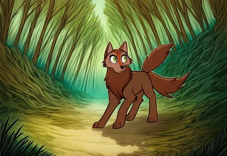 (zPDXL3), full body, solo, furry, best quality, animal focus, solo, mebh_wolf, full body, pokemon (creature), animal, wolf, green eyes, animal focus, dynamic pose, outdoors, forest , dynamic angle
