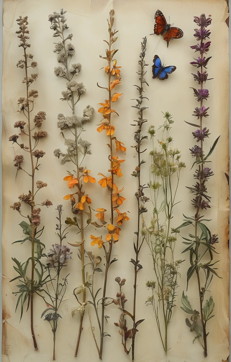 masterpiece,best quality,<lora:tbh229-sdxl:0.9>,Herbarium,butterfly,