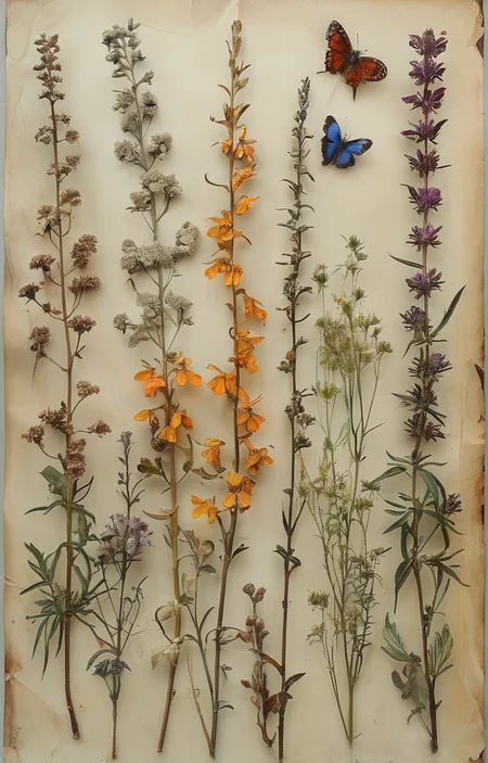 masterpiece,best quality,<lora:tbh229-sdxl:0.9>,Herbarium,butterfly,