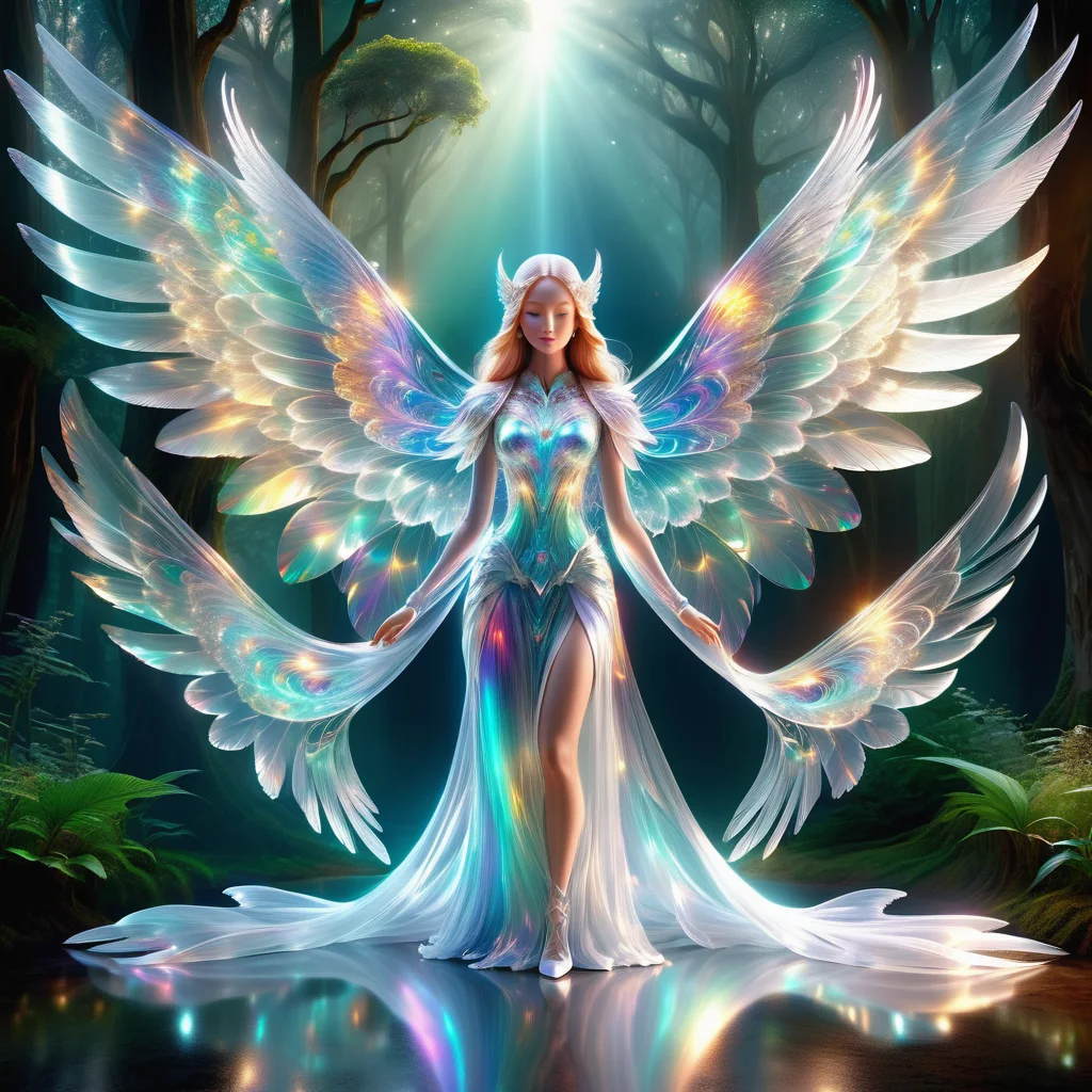 hyper detailed masterpiece, dynamic, awesome quality,DonMSp3ctr4lXL,transluscent pari, Ethereal and graceful beings, beautiful winged women, nature and magic, purity, enchantment, healing powers, benevolent, zestful,3d graphics <lora:DonMSp3ctr4lXL:1>