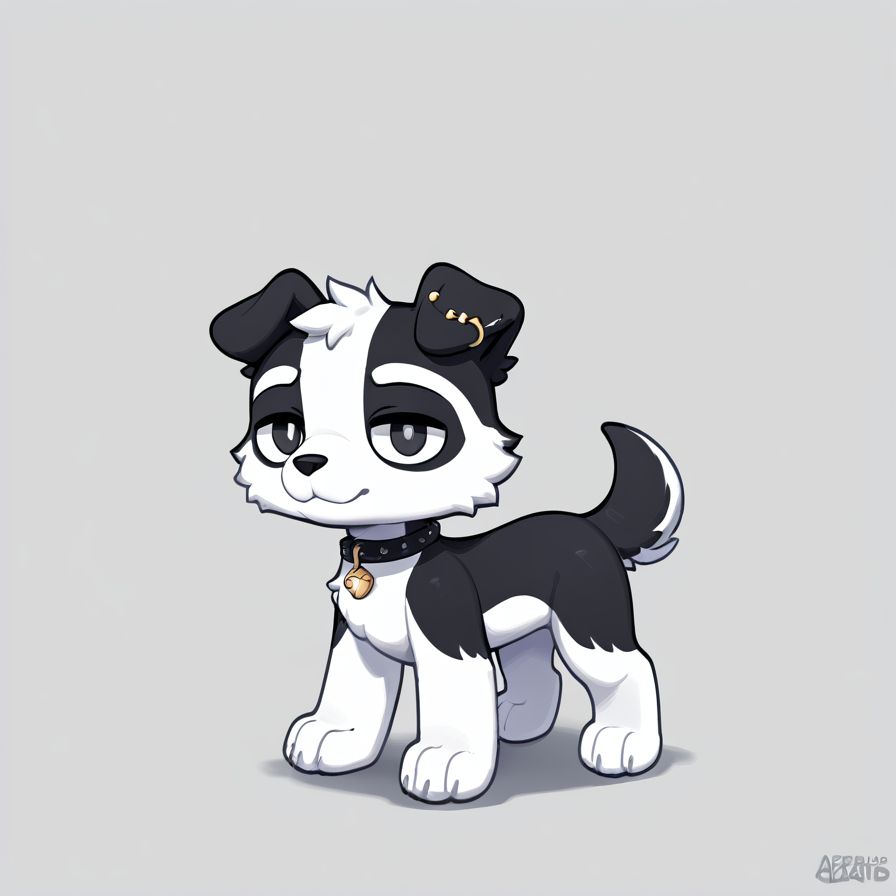score_9_up, score_8_up, solo, feral male, canid, collie, all fours, goth choker, thigh highs, alt style, white fur, black markings, gold, marble, reflective, abstract fur design, digital media \(artwork\), custom lps, littlest_pet_shops, digital art, <lora:LPS-000009:0.9>, by ((abarus)), <lora:Abarus:0.65>