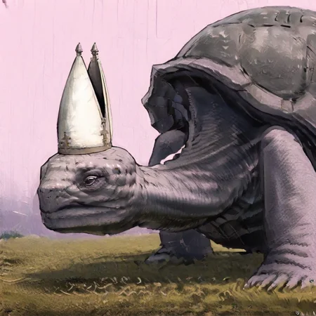 masterpiece, best quality, newest, absurdres, highres, anime, anime style, animal, animal focus, no humans, MTDPV1.0, turtle, tortoise, hat, mitre, white headwear, oversized animal