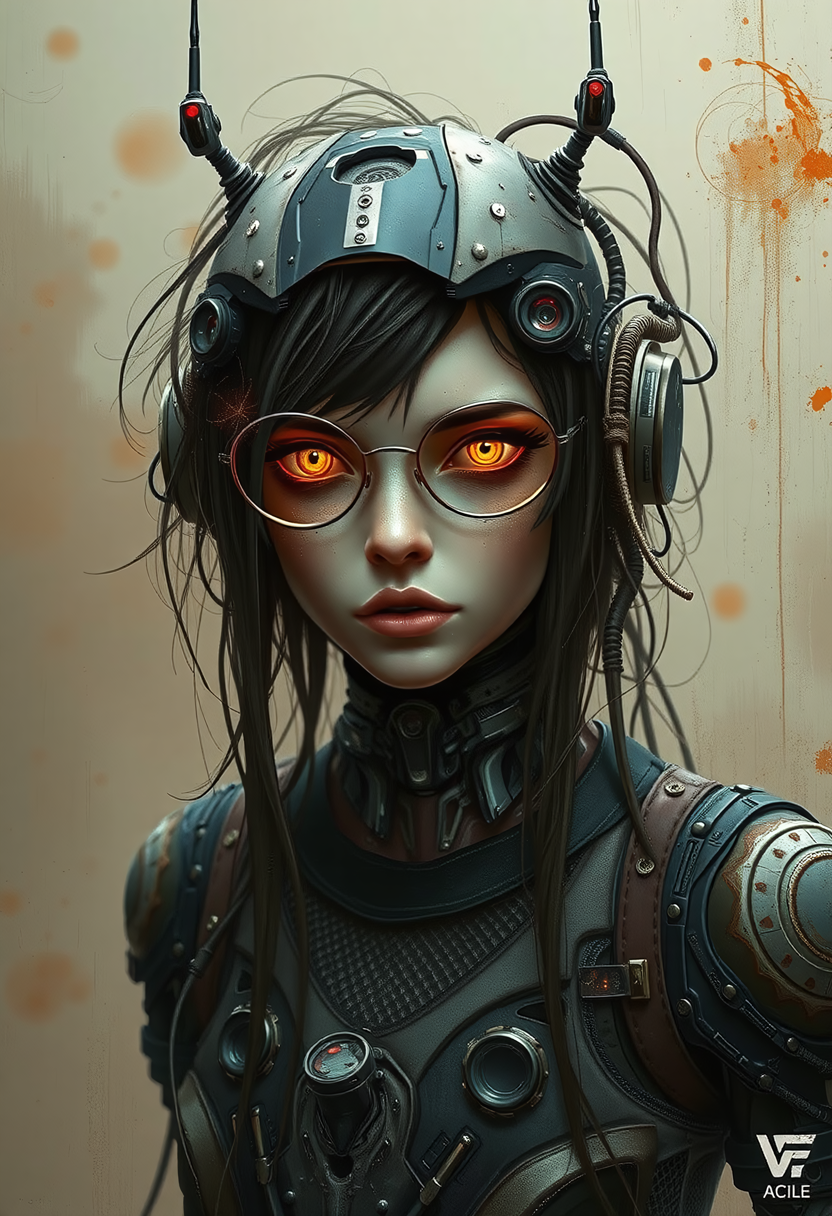 biopunk style, young cyber-occultism Polish woman, machine-driven with an unwavering willpower. dimly glowing biomechanical eyes. Her incantation is laden with binary codes, constructed from salvaged scraps and advanced engineering, traversing the dark corners of technology, driven to understand the unknown. style of Chris Cold  style of  Benedick Bana, messy, streaks , <lora:other/flux_realism_lora> , . fusion of organic biology and synthetic machinery, blending genetic engineering, cybernetic enhancements, and advanced biotechnology, featuring intricate patterns of circuitry and microorganisms, grafted limbs and organs, and an atmosphere of unease and uncertainty, mythpunk style . mythological and legendary aesthetic with magical elements, otherworldly inspirations, and futuristic technology