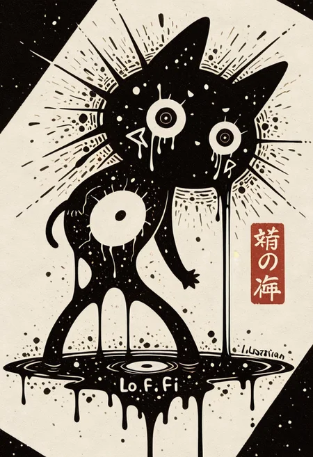 ((masterpiece, best quality, illustration)), ink art, lo-fi, cute girl voice