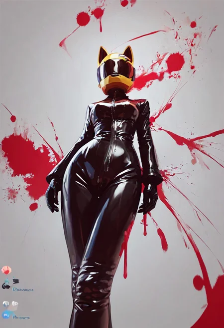 score_9, score_8_up, score_7_up, monochromemuse, ink splatter 1girl, ((celty sturluson)), shot from below, zoomed in, helmet, latex