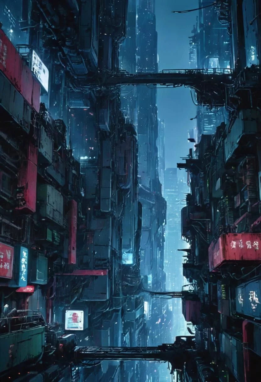 Beneath a Steel Sky, modern society, social Media, neo Tokyo by night to the Sky, blue in the very far (dramatic, gritty, intense:1.4),masterpiece, best quality, 32k uhd, insane details, intricate details, hyperdetailed, hyper quality, high detail, ultra detailed, Masterpiece, photography, high Contrast