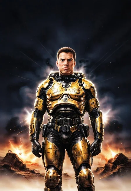 realistic, dark theme, low light, 1boy, solo.
fit body, SFMale, Male soldier, Power Armor.