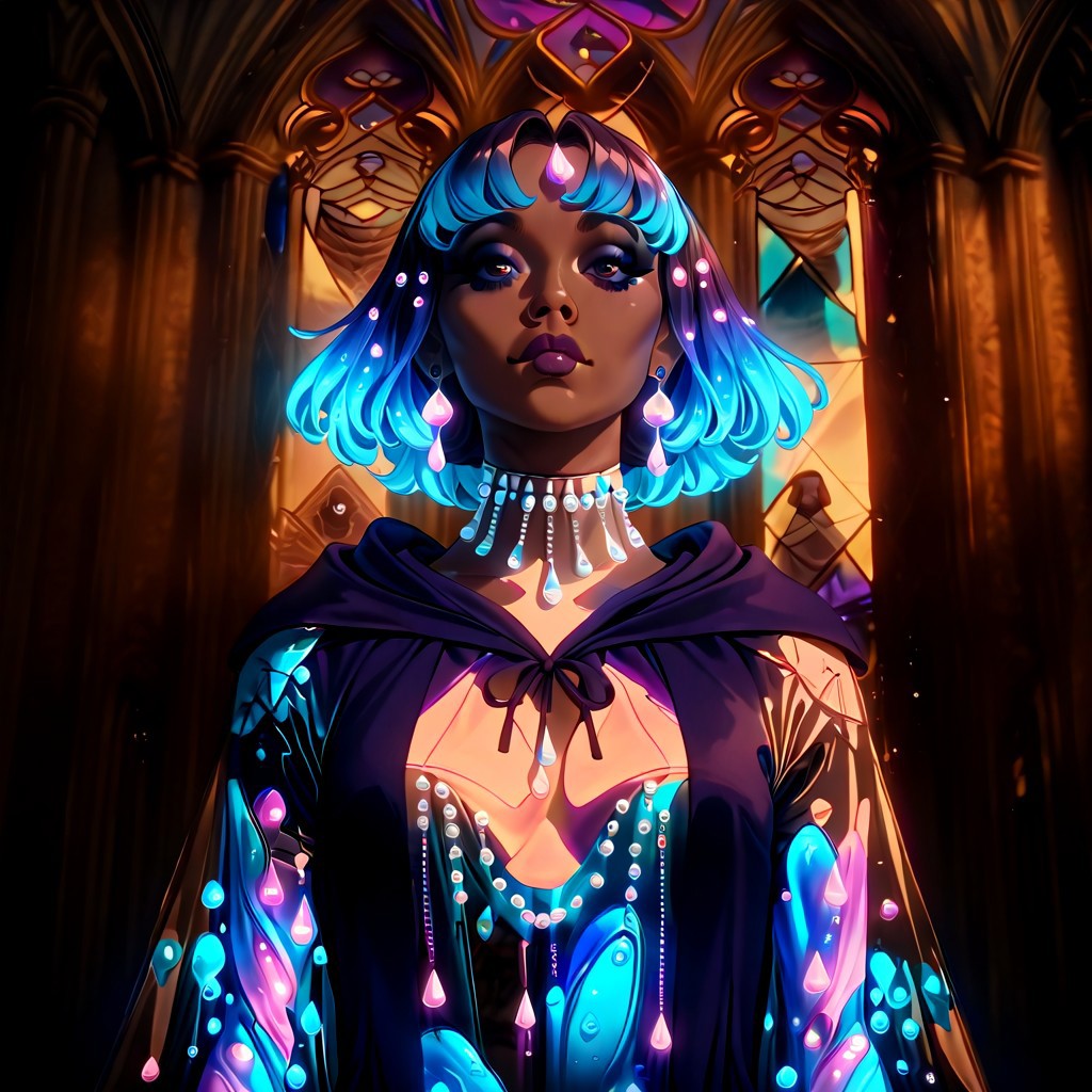 Realistic art, cinematic art, Bioluminescence translucent bodies. Everyone is wearing shattered glass Bioluminescence translucent Pearl transparent Neon robes, 32k. The ten are having a meeting with others citizens that look the woman but different colors. 5 men and 5 women bioluminescence translucent. Model Aitubo Waifu v2 Style None LoRA SDXL Dragon Style Image Dimension 832 x 1216 Masterpiece, hyper realistic, full view, they are a bioluminescence translucent cathedral the same color as the woman robes, bioluminescent translucent pearl neon hair,