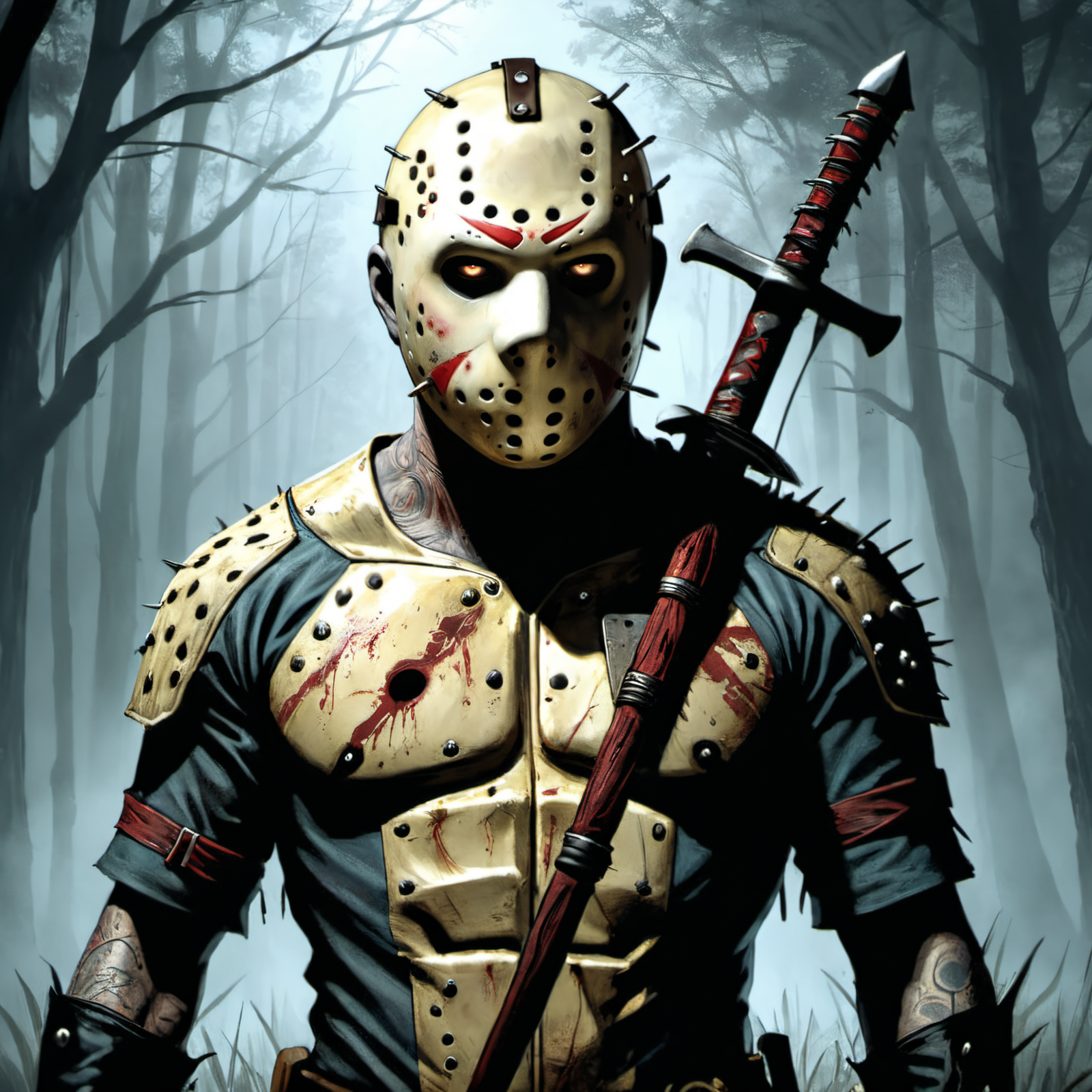 breathtaking "Jason Voorhees",breathtaking illustration in the style of gris grimly and clive barker,sparks fear and imagination in the viewer,masterpiece,intricately detailed,awe inspiring,<lora:add-detail-xl:2>,, Ultra-HD-details, true to life,natural skin,high detailed body,very detailed scene,shadows,detailed background,highly detailed skin,accurate to life,living image,amazingly lifelike . award-winning, professional, highly detailed