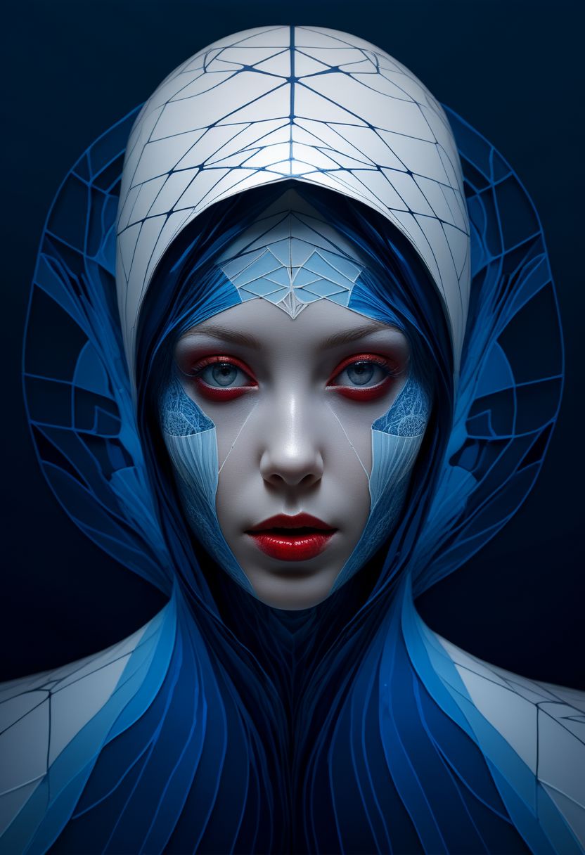 layered papercut, mysterious face, an exotic woman in artsy clothing, fading backlit background, (deep sea fading white to deep blue/red), alluring goddess, by Minjae Lee, Carne Griffiths, Emily Kell, Steve McCurry, Geoffroy Thoorens, Aaron Horkey, Jordan Grimmer, Greg Rutkowski, amazing depth, double exposure, surreal, geometric patterns, intricately detailed, bokeh,  perfect balanced, deep fine borders, artistic photorealism , smooth,  great masterwork by Suiras  <lora:add-detail-xl:2>  <lora:Double_Exposure:0.5>