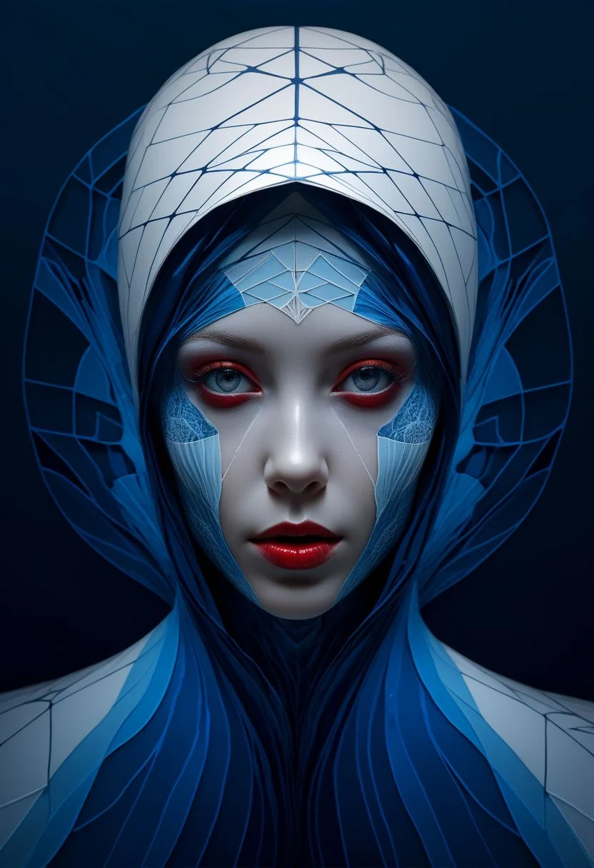 layered papercut, mysterious face, an exotic woman in artsy clothing, fading backlit background, (deep sea fading white to deep blue/red), alluring goddess, by Minjae Lee, Carne Griffiths, Emily Kell, Steve McCurry, Geoffroy Thoorens, Aaron Horkey, Jordan Grimmer, Greg Rutkowski, amazing depth, double exposure, surreal, geometric patterns, intricately detailed, bokeh, perfect balanced, deep fine borders, artistic photorealism , smooth, great masterwork by Suiras <lora:add-detail-xl:2> <lora:Double_Exposure:0.5>