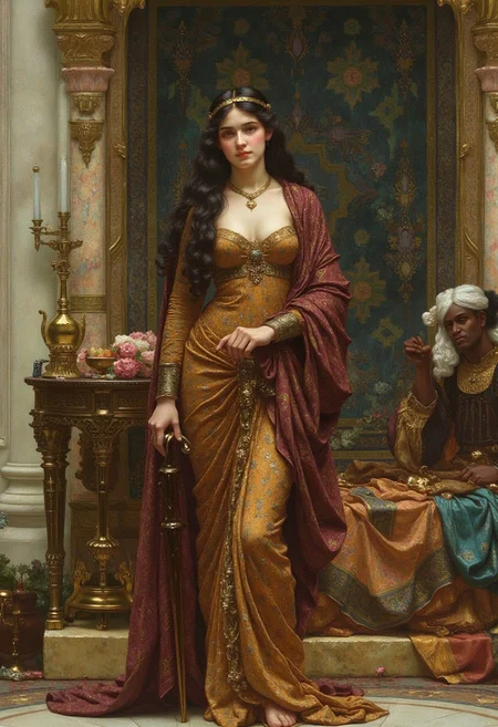 19th century Victorian oil painting by Ernest Normand Targaryen princess, new digital art for a living, in the style of psychadelic surrealism, made of liquid metal, lively movement portrayal, realistic anamorphic art, distorted and exaggerated human figures, striped painting, uhd image, hkstyle