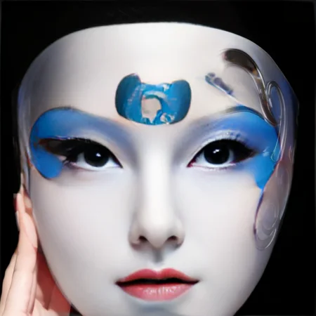1women,bestquality,masterpiece,highres,mju, a blue and silver mask with swirl designs
<lora:12:0.8>