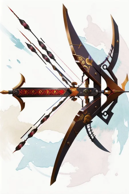 Zhuge Nu, A repeating crossbow, crossbow, repeating that fired multiple arrows in quick succession, medieval looking weapon, MagicItem_v1, 1 crossbow, no people, no person, only weapon,