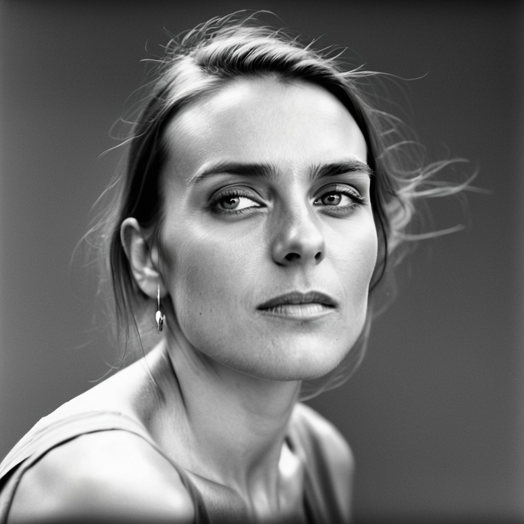 kiev80 A breathtaking, high-end black-and-white portrait of a 25-year-old woman, a vision of natural beauty and effortless elegance. Her face is the absolute focal point—her deep, expressive eyes radiate warmth and mystery, while her delicate features and flawless skin are illuminated by masterful chiaroscuro lighting. Every detail is captured with precision: the gentle curve of her lips, the soft glow on her cheekbones, and the way the light and shadow sculpt her face, creating a timeless, almost cinematic allure. Her expression is both captivating and inviting, evoking a sense of intimacy and admiration. The background is minimalist and softly blurred, ensuring undivided attention on her radiant presence. Inspired by the iconic works of Peter Lindbergh, Richard Avedon, and Helmut Newton, this portrait exudes sophistication, depth, and an irresistible charm that makes her unforgettable.