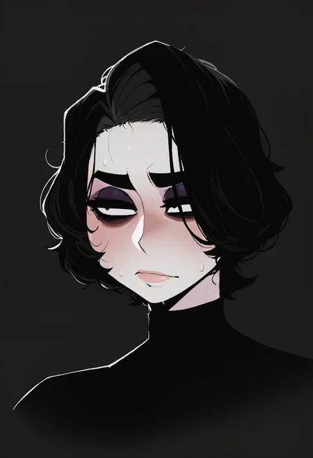 krekkov, (nyantcha:0.5), masterpiece, best quality, high quality, portrait, doomer girl, (pale skin), black hair, black background, only face visible