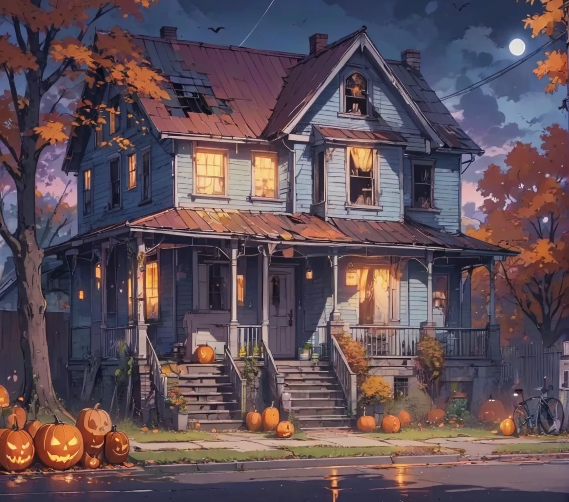 Dreamyvibes artstyle, ghosts out on Halloween in a suburban NJ town. <lora:Dreamyvibes artstyle SDXL - Trigger with dreamyvibes artstyle:1>