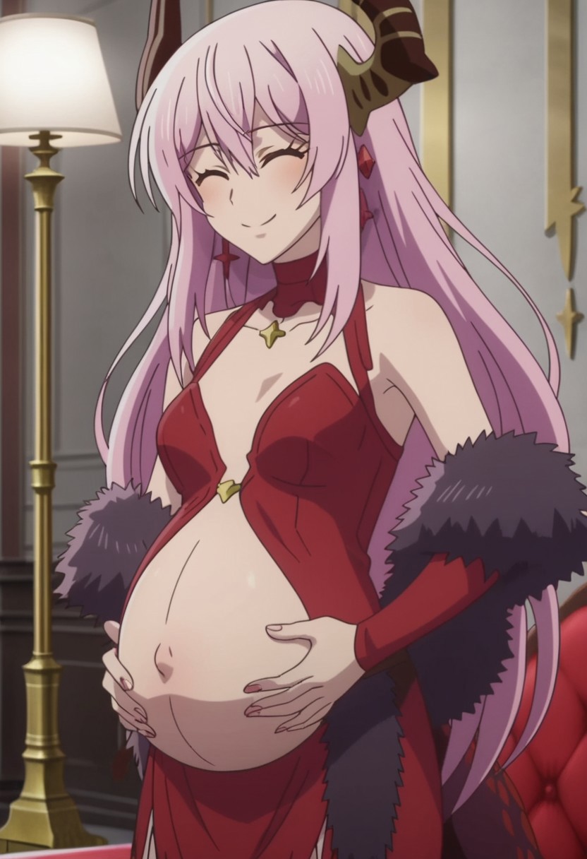 best quality, masterpiece, 4k, perfect lighting, very aesthetic, anime, anime coloring, official art, anime screencap,
bedroom, large pregnant belly, happy, smile, hand on belly,
Echidna, dragon girl,