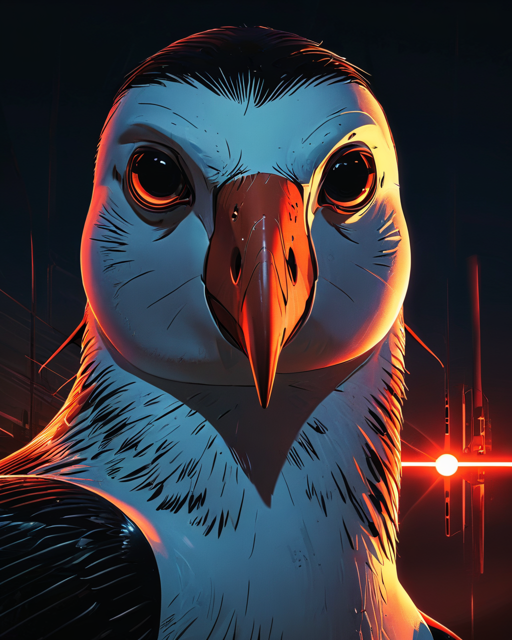 Albatross, at Dawn, soft focus, detailed, masterpiece, Technopunk, Neon Light, most beautiful artwork in the world, symmetry, <lora:The_Pulp_Session:1>