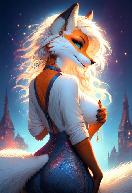 score_9, score_8_up, score_7_up, score_6_up, score_5_up, score_4_up, leHDR,UHD,8K, darkness, illustration, disheveled hair Expressiveh, anthro fox female,foxfolk, white fur, busty, peach ass, covering breasts,covering with hands,intricate details, earrings, darkness, very detailed, intricate, perfect light, sharp focus, cool colors, ambient, elegant, highly decorated, deep aesthetic, colorful, magic, mystical, scenic, warm bright, vibrant, unique, best, winning, thought, romantic, illuminated,rich, symetry,realistic, low light, looking back at viewer,OverallDetail,novuschroma60 style bokeh