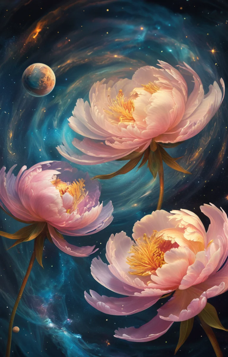masterpiece,best quality,<lora:tbh70-sdxl:0.6>,illustration,A rotating nebula background
 decaying peonies