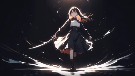 score_9, score_8_up, score_7_up, score_6_up, wallpaper-kai, (abstract-background:1.1), 1girl, black theme, action pose