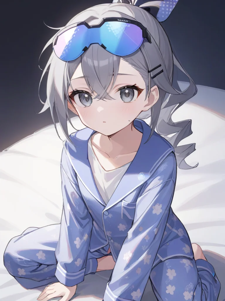Yinglang girl,gray eyes,goggles,<lora:xl_yinglang girl-000007:0.8>,pajamas,, masterpiece, best quality,