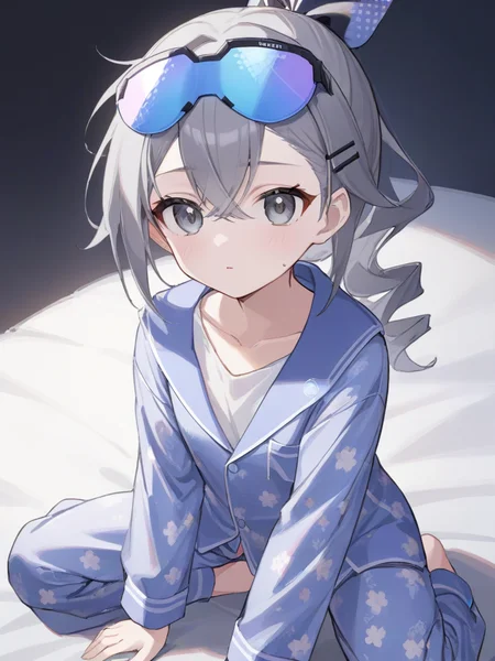 Yinglang girl,gray eyes,goggles,<lora:xl_yinglang girl-000007:0.8>,pajamas,, masterpiece, best quality,