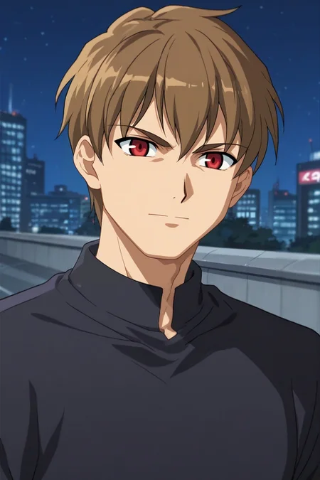 score_9, score_8_up, score_7_up, source_anime, anime screencap, rating_safe, intricate details, looking at viewer, depth of field, 1boy, satou kazuma, kono subarashii sekai ni shukufuku wo!, brown hair, red eyes, solo, focused, city, city lights, night, crescent moon, pose, :D, <lora:fsn_style_pony:1.0>, fsn_style, , <lora:sdxl_lightning_8step_lora:1>
