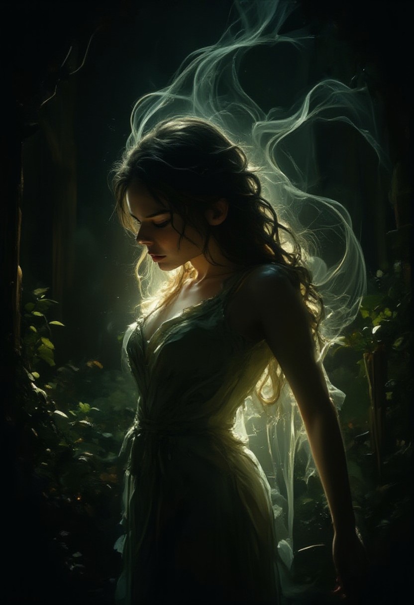 Cinematic style, Illustration, Dramatic Chiaroscuro, Ethereal Beauty, High Resolution,
woman, ambient mysterious light, hyper detailed, highly detailed, insanely detailed, beautiful, realistic, stunning, perfect lighting, mind blowing, award winning
