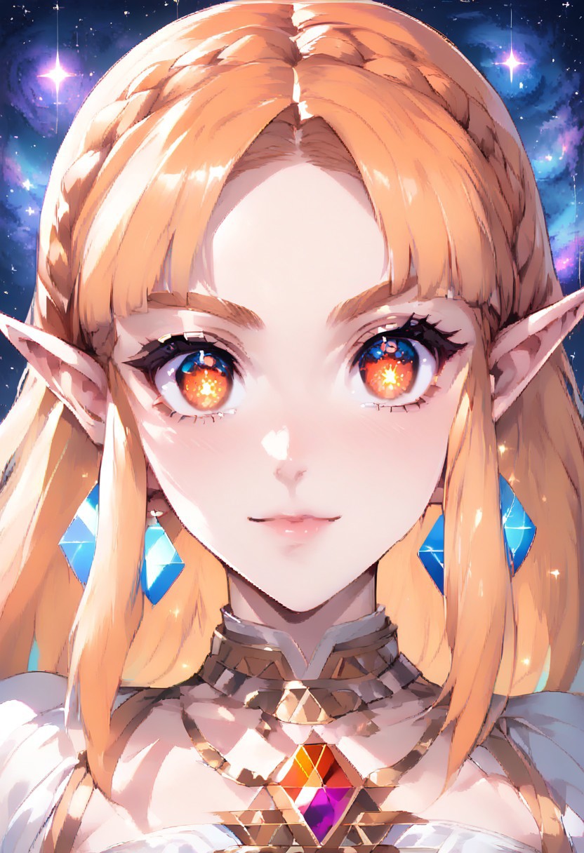 source_anime, colorful, score_9, score_8_up, score_8, (masterpiece), eyedetailxl, bettereyes, detailed_eyes, upper_body, bust, BREAK, 1girl, Princess Zelda, multicolored_eyes, (blue eyes:1.1), orange eyes, (galaxy_eyes:1.4), bright_pupils