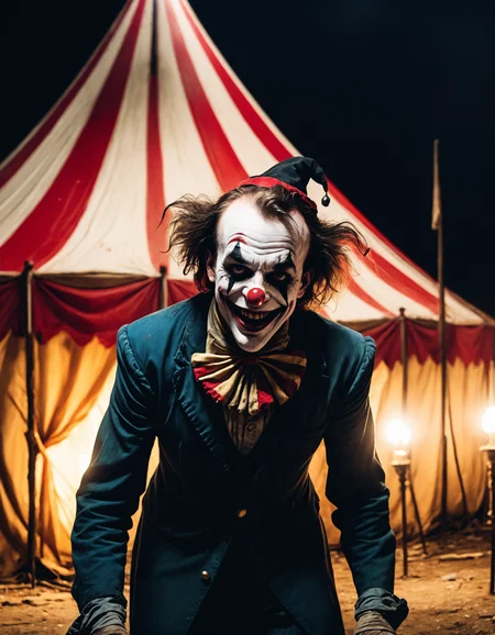 In a crumbling circus tent, the mute performer known as Le Sans Visage moved with agility, his exaggerated movements taking on a sinister edge in the flickering torchlight. His once-proud visage now marred by a gaping hole where his mouth had been, he used sign language to convey the terror that gripped him. The tent seemed to breathe with an unnatural life, and as midnight approached, shadows danced and coalesced into the form of a cruel jester. Le Sans Visage trembled before the spectral clown, pleading for mercy through his silent gestures. The jester cackled silently, his laughter echoing through the abandoned Big Top as he reached out to claim the mime's soul. <lora:The_Grey_Ones_Horror_Theme_v2-000008:0.8> gr4y0ne, horror (theme)