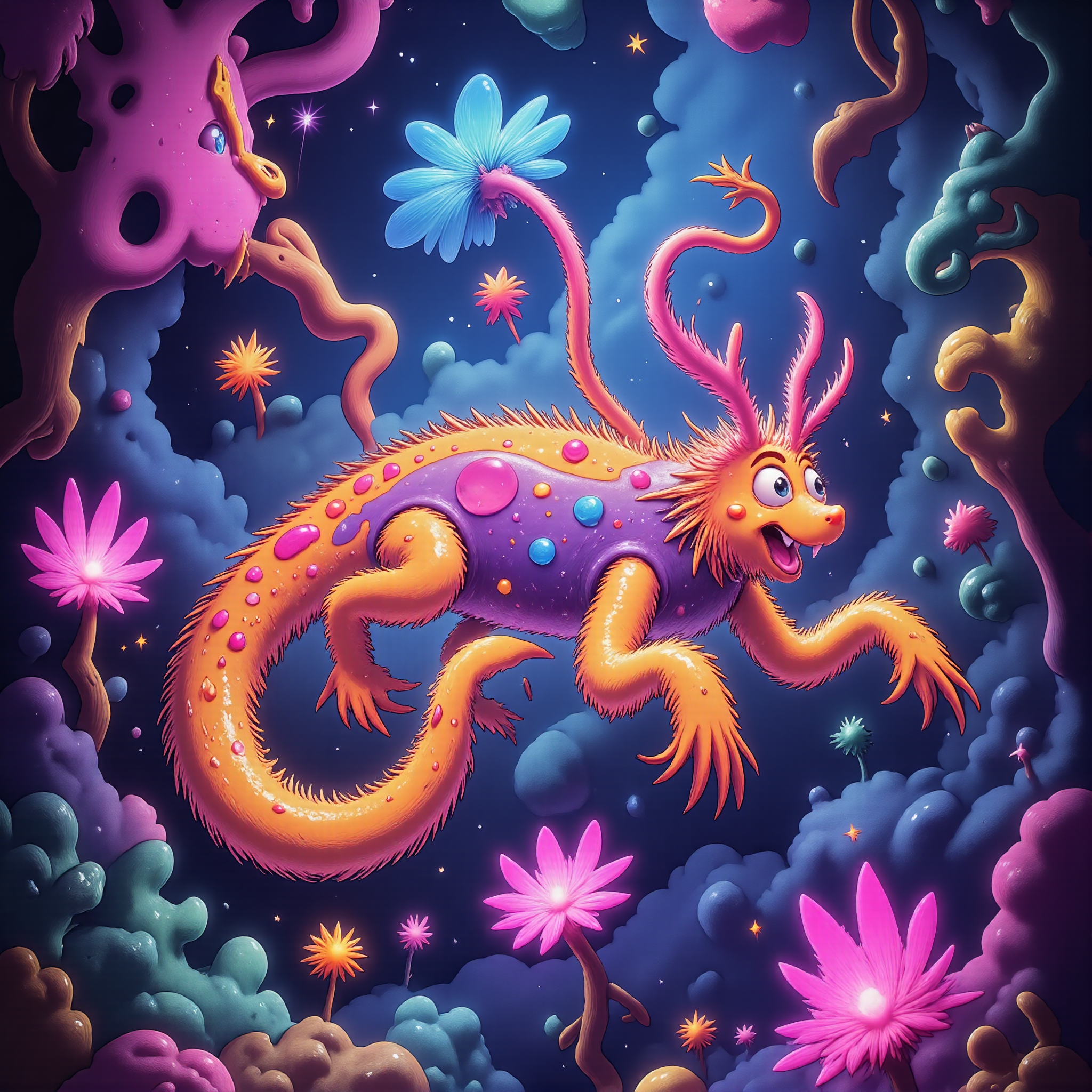 highly detailed, intricate, detailed background, award-winning macro photo, (short depth of field:1.2), hyper realistic, neon hues, subsurface scattering, the diminutive "colossal noodlelorm" is a (softly glowing:1.3) dimension traveling creature, its climfrypowered (bioluminscent quibblesnatches:1.1) help it navigate the vibrant wilderness on planet "hardbloom i", with its translucent agglefrecks it absorbs nutrients from its thwindered prey, (dappled sunlight:1.1), golden ratio, in the style of ck-ovf, amanoer, seusiancartoon, aidmamj6.1, 
<lora:style-oneviolentfantasy-ep21-flux-by_chronoknight:0.4> 
<lora:style-seussian_cartoon-flux-by_daalis:0.92> 
<lora:midjourney_61-v0.4-flux-by_aidma:0.68> 
<lora:faetastic_details-flux-by_faeia:0.6>