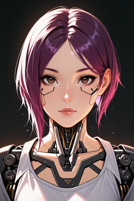 masterpiece, best quality, absurdres,
<lora:ILCyberSongbird:0.8>
CyberSongbird, 1girl, purple hair, short hair, brown eyes, cyborg, looking at viewer, portrait