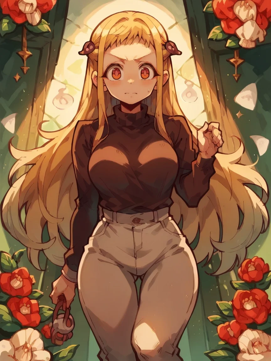 score_9, score_8_up, score_7_up, score_6_up, score_5_up, <lora:JSHkunXLP:1> jshkun, 1girl, blonde hair, long hair, curvy,