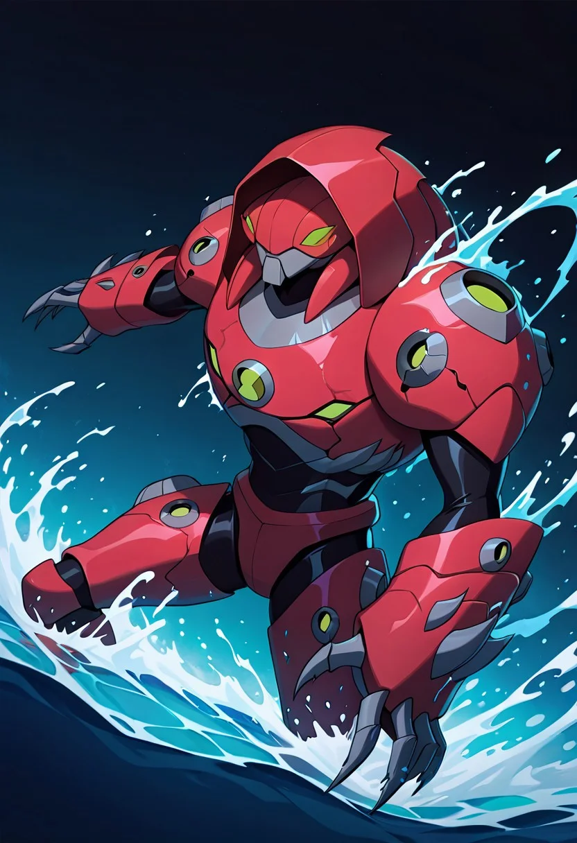 masterpiece, best quality, amazing quality, very aesthetic, absurdres, newest,, detailed background,
waterhazard, solo, red armor, red hood up, , helmet, mecha, alien, claws, green eyes
Waterbending, water, submerged in water, water attacks