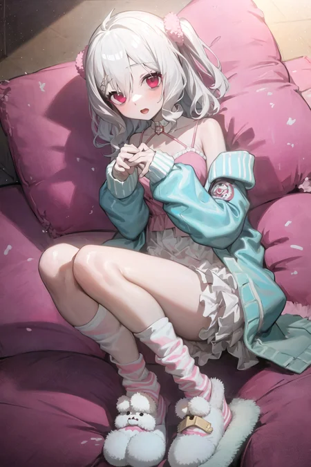 (masterpiece, best quality), (1girl, solo),
<lora:chiyuuVR_a5:0.7>, vr-chiyuu, jacket, socks, slippers