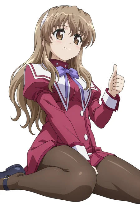 masterpiece, best quality, amazing quality, anime screencap, anime coloring, 1girl, solo,  <lora:DX888HarukaIL:1> nogizaka haruka, brown hair, brown eyes, long hair
hairband, school uniform, long sleeves, purple bowtie, pantyhose, mary janes,   BREAK white background, plaid background,  (simple background:1.2) BREAK  (dynamic pose:1.2), smile, blsuh, thumbs up, wariza, from below,
