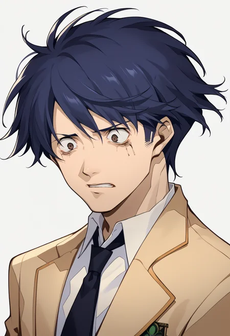 score_9, score_8_up, score_7_up, source_anime, 1boy, solo, scared
<lora:zs_P3ReloadPortraitsXL:1> p3reloadportraits, portrait, white background
<lora:zs_TakumiXL:1> takumichaos, short hair, blue hair, brown eyes, blazer, shirt, blue necktie,