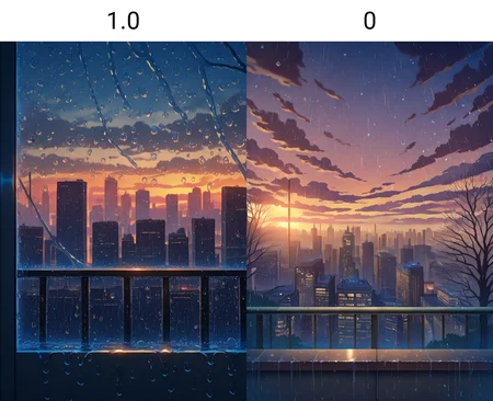 masterpiece, best quality, newest, absurdres, highres, <lora:Detailer_NoobAI_Incrs_v1:1.0>, detailed, cloud, scenery, cityscape, no humans, water drop, cloudy sky, building, bare tree, rain, city lights, window, skyscraper, sunset, evening, railing, skyline, twilight, outdoors, condensation, orange sky, yellow sky, dusk,