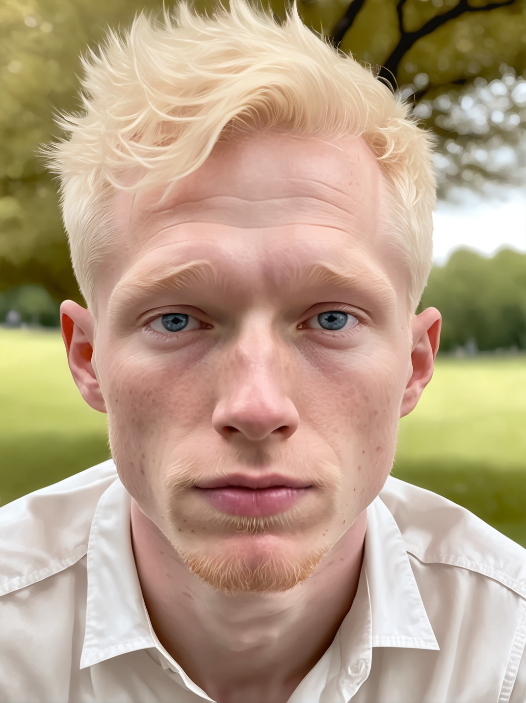 professional photograph, high resolution, 30yo drewsynthxl, portrait, solo, realistic, happy, albino,
face focus, profile,
in the park, overcast
